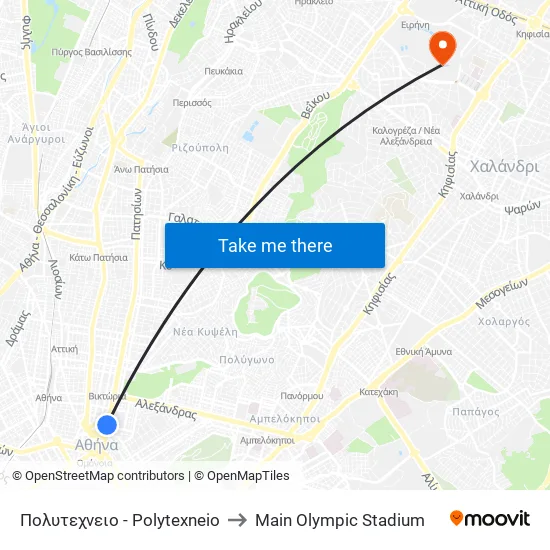 Πολυτεχνειο - Polytexneio to Main Olympic Stadium map