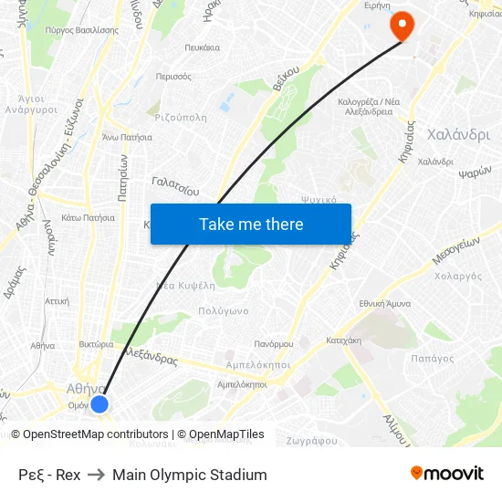 Ρεξ - Rex to Main Olympic Stadium map