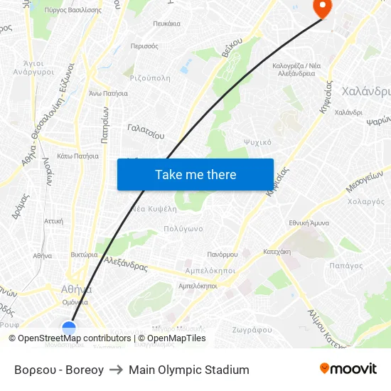 Βορεου - Boreoy to Main Olympic Stadium map
