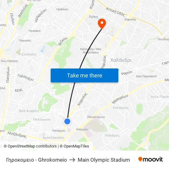 Γηροκομειο - Ghrokomeio to Main Olympic Stadium map