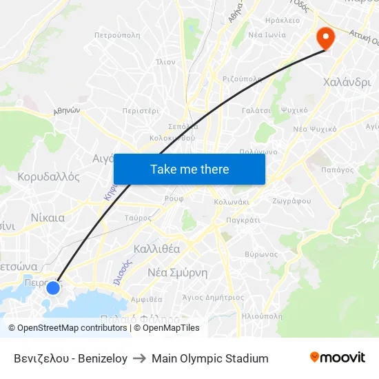 Βενιζελου - Βenizeloy to Main Olympic Stadium map