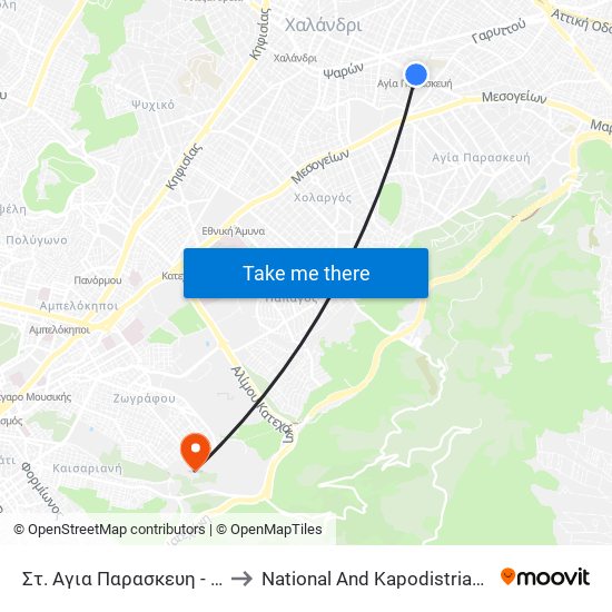 Στ. Αγια Παρασκευη - St. Agia Paraskeyh to National And Kapodistrian University Of Athens map