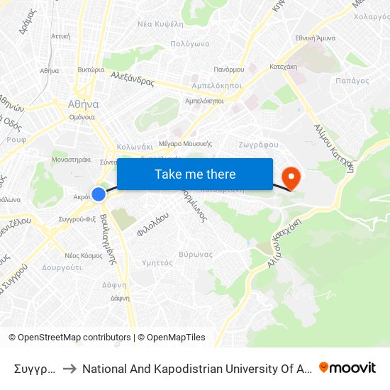 Συγγρου to National And Kapodistrian University Of Athens map