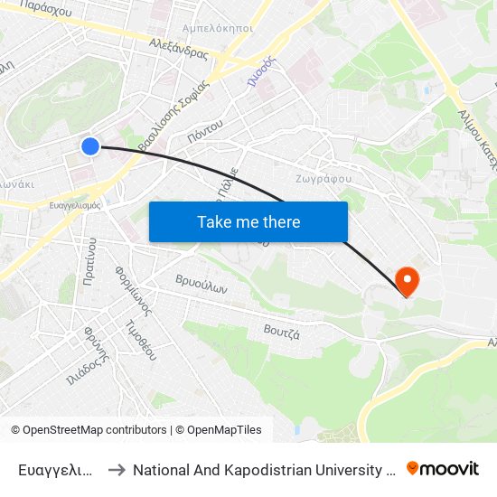 Ευαγγελισμος to National And Kapodistrian University Of Athens map