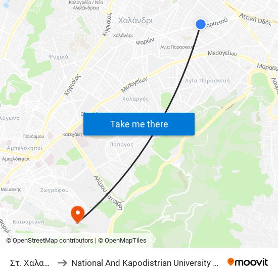 Στ. Χαλανδρι to National And Kapodistrian University Of Athens map