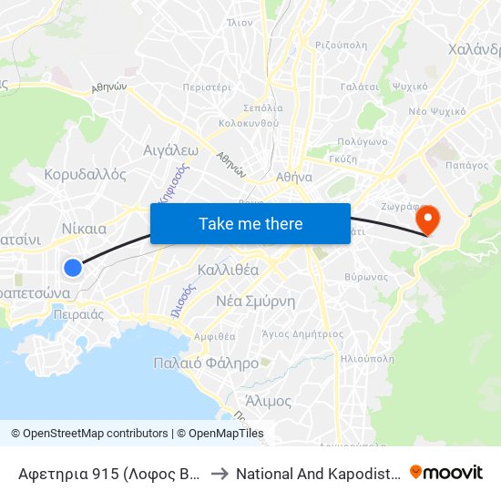 Αφετηρια 915 (Λοφος Βωκου-Παναγια Οδηγητρια) to National And Kapodistrian University Of Athens map