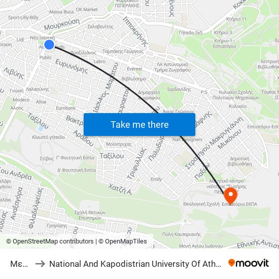 Μεκα to National And Kapodistrian University Of Athens map