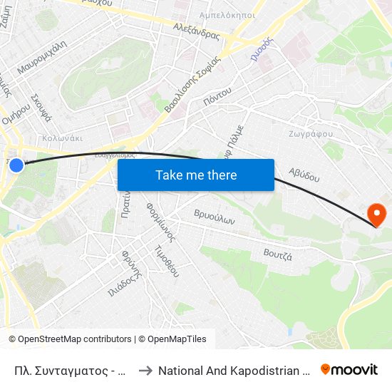 Πλ. Συνταγματος - Pl. Syntagmatos to National And Kapodistrian University Of Athens map