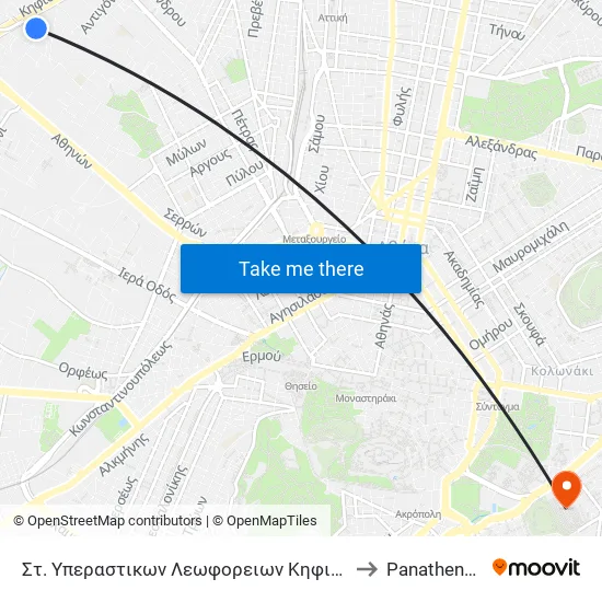 Στ. Υπεραστικων Λεωφορειων Κηφισου - Kifisos Intercity Bus Station to Panathenaic Stadium map