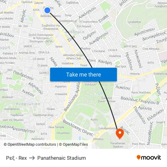 Ρεξ - Rex to Panathenaic Stadium map