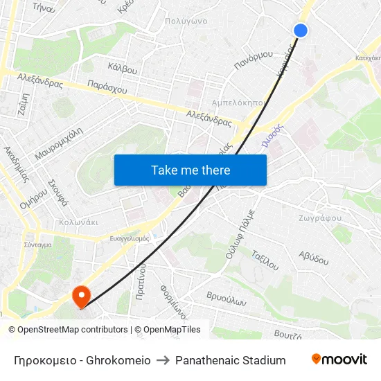 Γηροκομειο - Ghrokomeio to Panathenaic Stadium map
