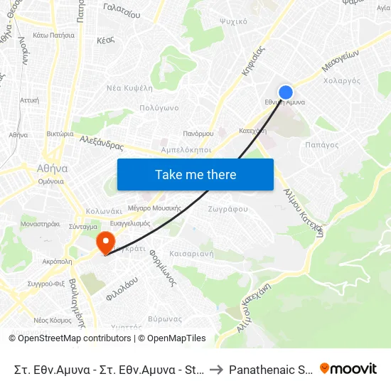 Στ. Εθν.Αμυνα - Στ. Εθν.Αμυνα - St. Ethn. Amyna to Panathenaic Stadium map