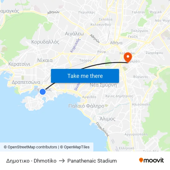 Δημοτικο - Dhmotiko to Panathenaic Stadium map