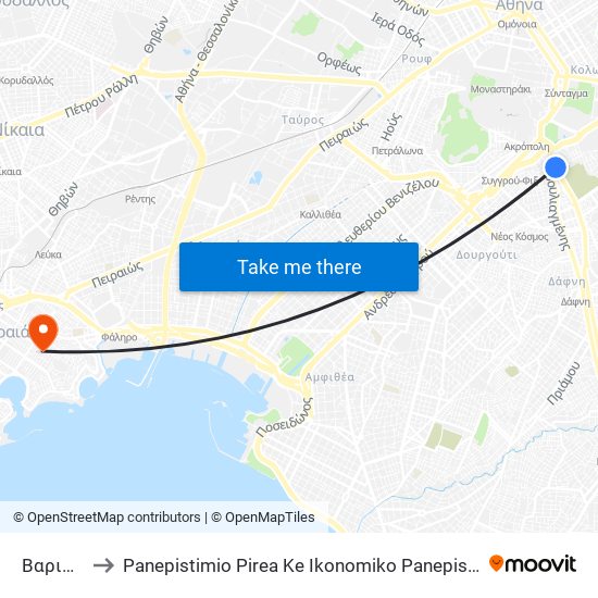 Βαριωτη to Panepistimio Pirea Ke Ikonomiko Panepistimio Pirea map