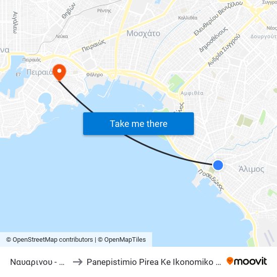 Ναυαρινου - Nayarinoy to Panepistimio Pirea Ke Ikonomiko Panepistimio Pirea map