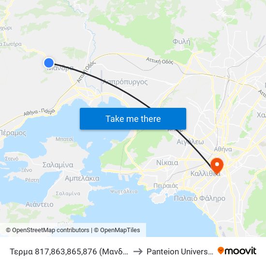 Τερμα 817,863,865,876 (Μανδρα) to Panteion University map