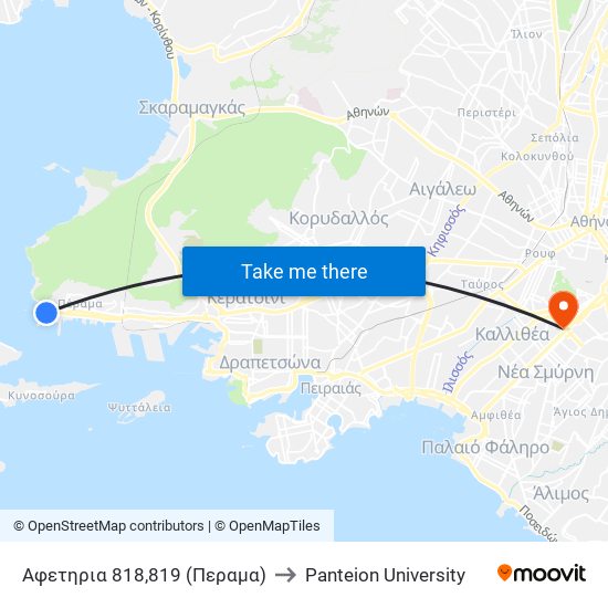 Αφετηρια 818,819 (Περαμα) to Panteion University map