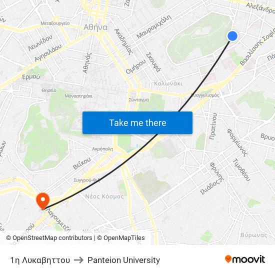 1η Λυκαβηττου to Panteion University map