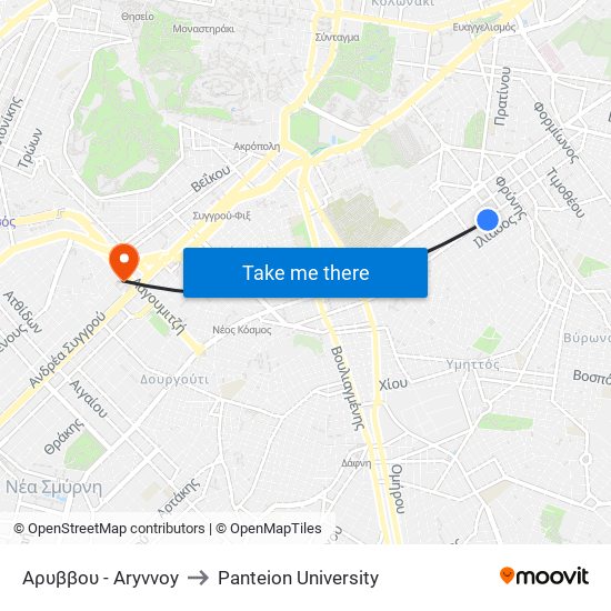 Αρυββου - Aryvvoy to Panteion University map