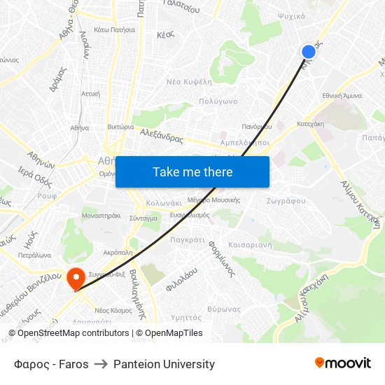 Φαρος - Faros to Panteion University map