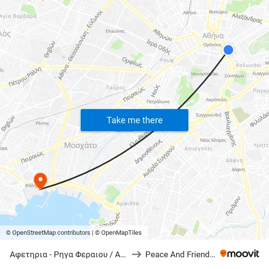 Αφετηρια - Ρηγα Φεραιου / Afethria - Rhga Feraioy to Peace And Friendship Stadium map