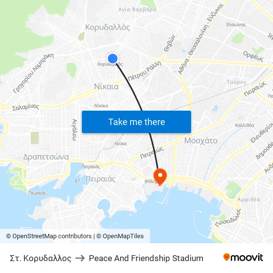 Στ. Κορυδαλλος to Peace And Friendship Stadium map