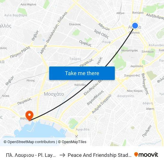 Πλ. Λαυριου - Pl. Layrioy to Peace And Friendship Stadium map