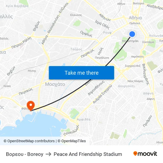 Βορεου - Boreoy to Peace And Friendship Stadium map