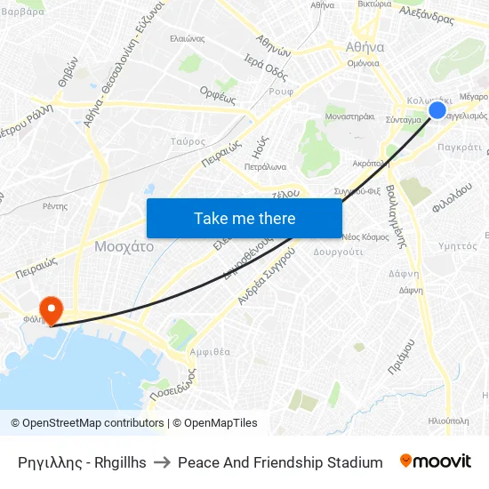 Ρηγιλλης - Rhgillhs to Peace And Friendship Stadium map