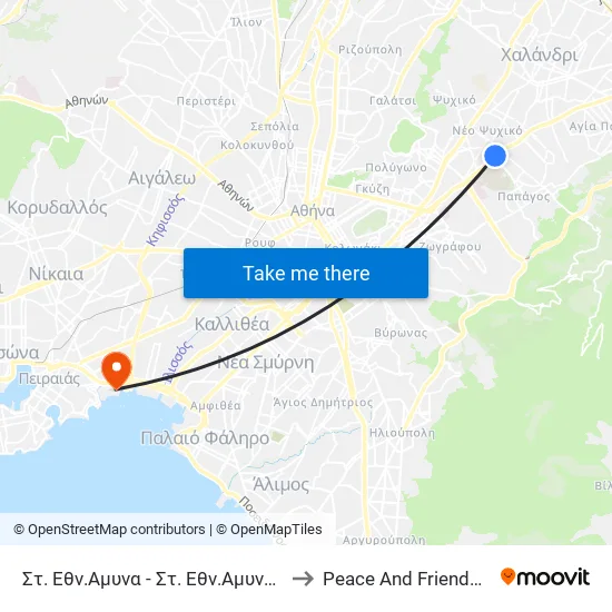 Στ. Εθν.Αμυνα - Στ. Εθν.Αμυνα - St. Ethn. Amyna to Peace And Friendship Stadium map