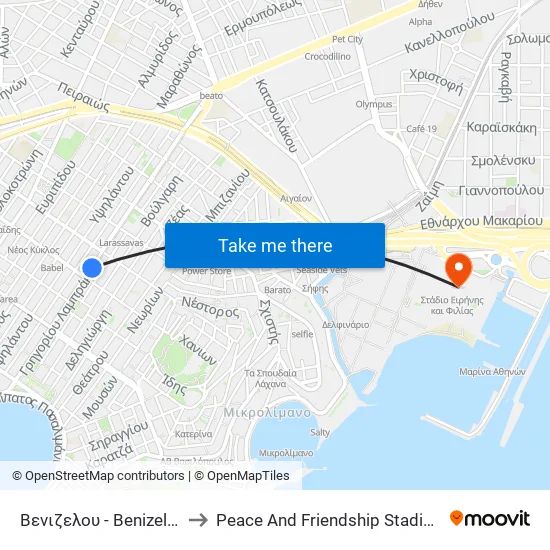Βενιζελου - Βenizeloy to Peace And Friendship Stadium map