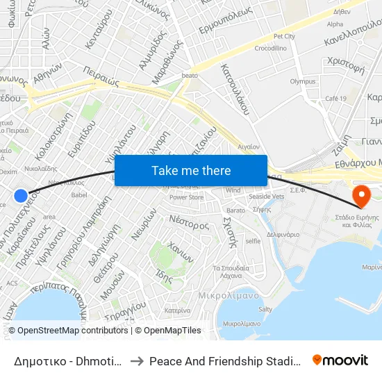 Δημοτικο - Dhmotiko to Peace And Friendship Stadium map