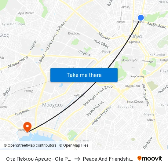 Οτε Πεδιου Αρεως - Ote Pedioy Areos to Peace And Friendship Stadium map