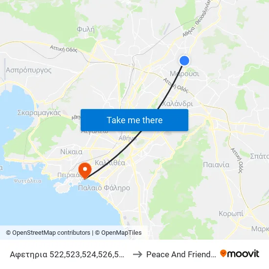 Αφετηρια 522,523,524,526,530,560 (Στ. Κηφισιασ) to Peace And Friendship Stadium map