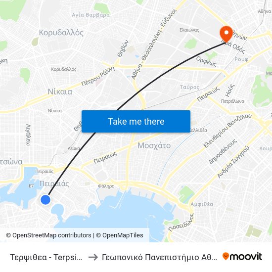 Τερψιθεα - Terpsithea to Γεωπονικό Πανεπιστήμιο Αθηνών map