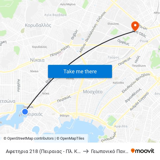 Αφετηρια 218 (Πειραιας - Πλ. Καραισκακη) - Peiraias Pl. Karaiskakη to Γεωπονικό Πανεπιστήμιο Αθηνών map