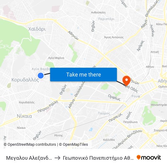 Μεγαλου Αλεξανδρου to Γεωπονικό Πανεπιστήμιο Αθηνών map