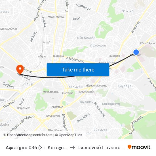 Αφετηρια 036 (Στ. Κατεχακη) - St. Katexakh to Γεωπονικό Πανεπιστήμιο Αθηνών map