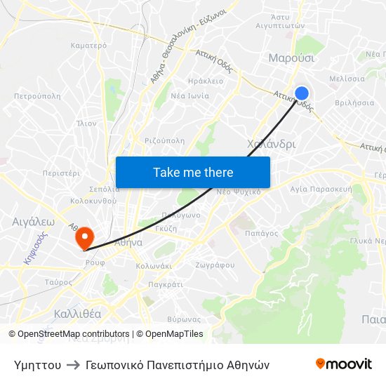 Υμηττου to Γεωπονικό Πανεπιστήμιο Αθηνών map
