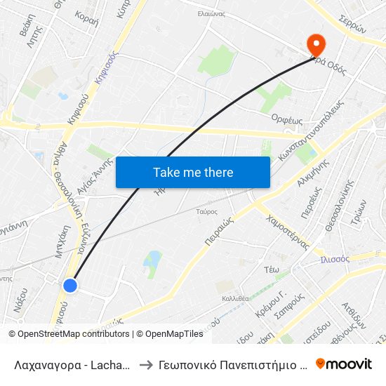 Λαχαναγορα - Lachanagora to Γεωπονικό Πανεπιστήμιο Αθηνών map