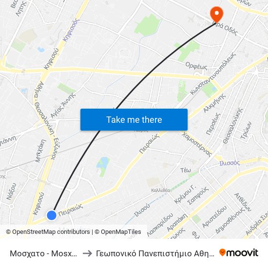 Μοσχατο - Mosxato to Γεωπονικό Πανεπιστήμιο Αθηνών map