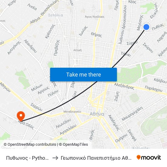Πυθωνος - Pythonos to Γεωπονικό Πανεπιστήμιο Αθηνών map