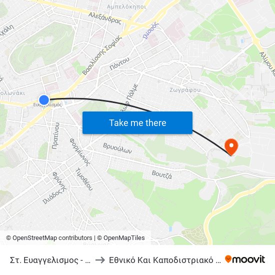 Στ. Ευαγγελισμος - St. Eyaggelismos to Εθνικό Και Καποδιστριακό Πανεπιστήμιο Αθηνών map
