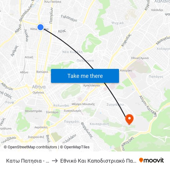 Κατω Πατησια - Kato Patisia to Εθνικό Και Καποδιστριακό Πανεπιστήμιο Αθηνών map