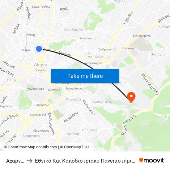 Αχαρνων to Εθνικό Και Καποδιστριακό Πανεπιστήμιο Αθηνών map