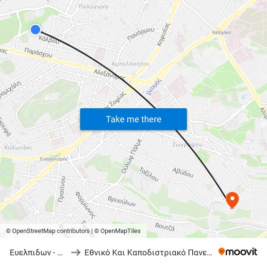 Ευελπιδων - Eyelpidon to Εθνικό Και Καποδιστριακό Πανεπιστήμιο Αθηνών map