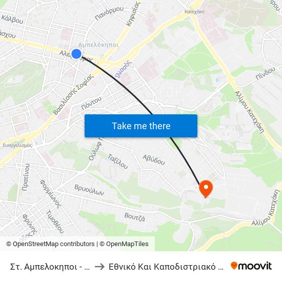 Στ. Αμπελοκηποι - St. Ampelokipoi to Εθνικό Και Καποδιστριακό Πανεπιστήμιο Αθηνών map