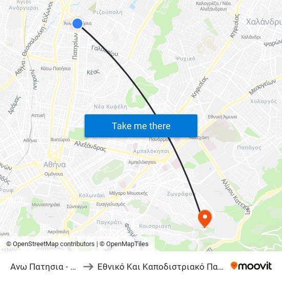 Ανω Πατησια - Ano Pathsia to Εθνικό Και Καποδιστριακό Πανεπιστήμιο Αθηνών map
