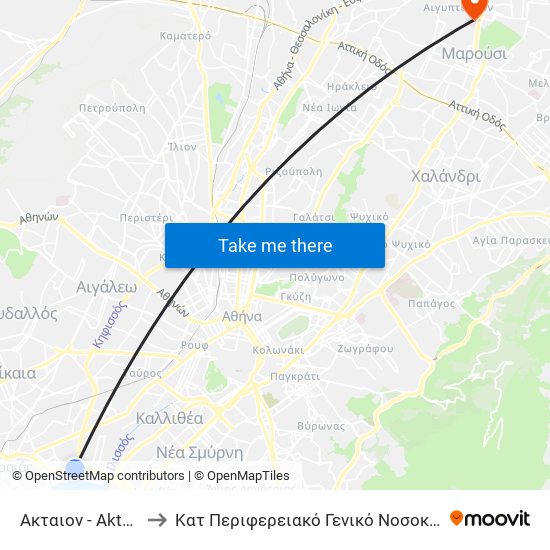 Ακταιον - Aktaion to Κατ Περιφερειακό Γενικό Νοσοκομείο map