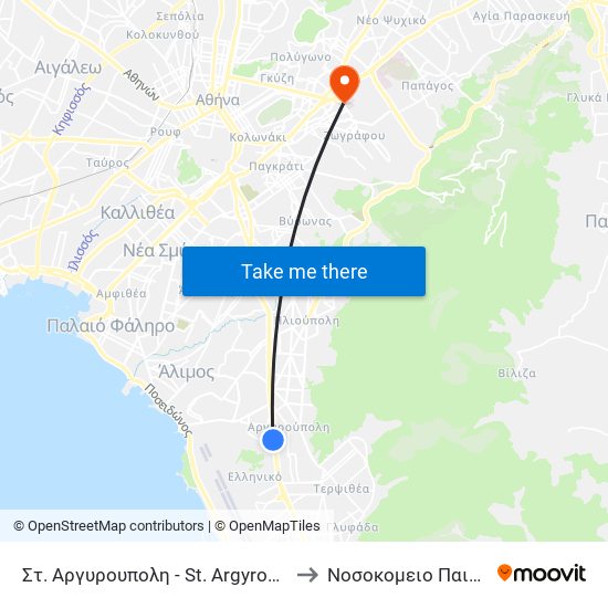 Στ. Αργυρουπολη - St. Argyroypolh to Νοσοκομειο Παιδων map